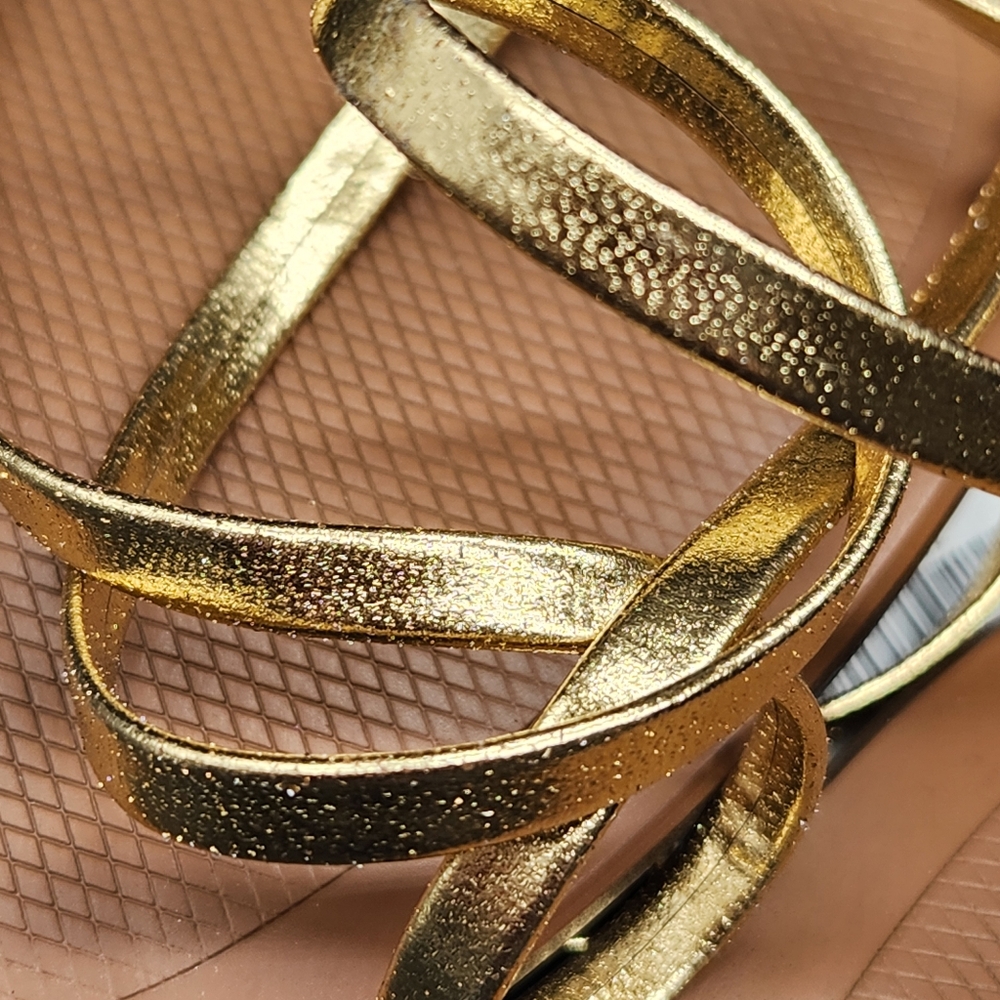 Zara Gold Metallic Strappy Ankle Wrap Sandals - Picture 3 of 6